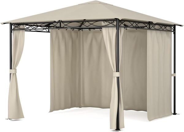 blumfeldt Mondo - Pergola Jardin extérieur, Terrasse, Protection PA Contre Le Vent et la Pluie, Stable, Montage Facile, Anti UV, Ornements en métal, 3 manières d'installer, Acier pulvérisé - Beige