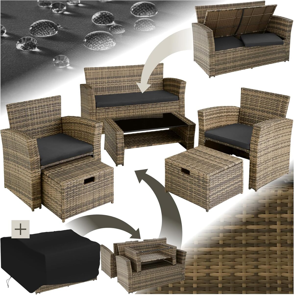 Test : tecTake® salon de jardin complet en poly rotin