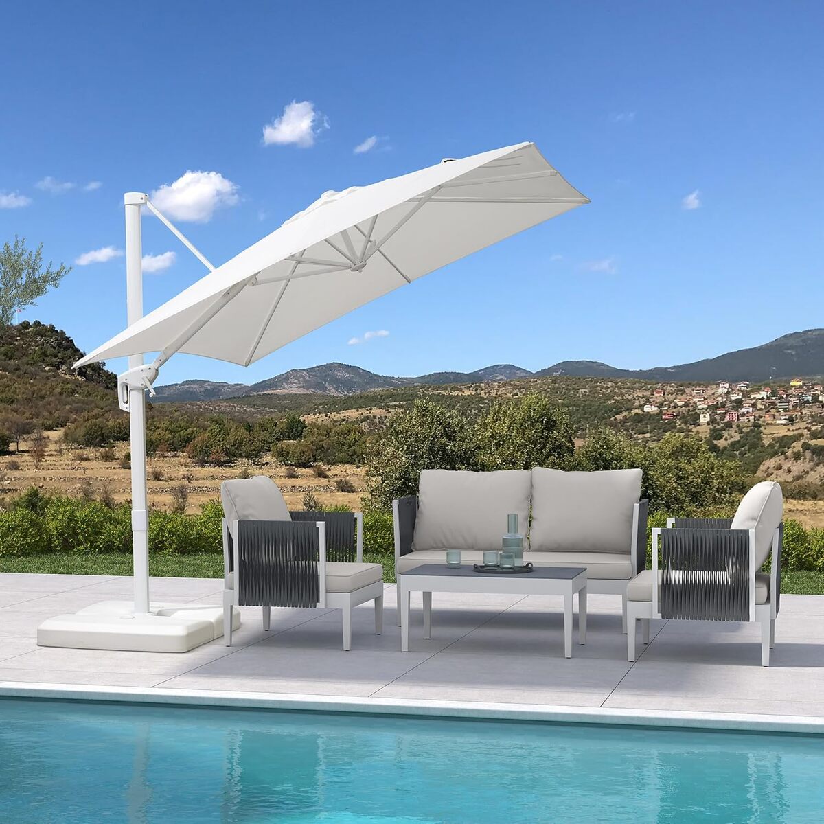 Test du parasol déporté Purple Leaf : confort et protection UV