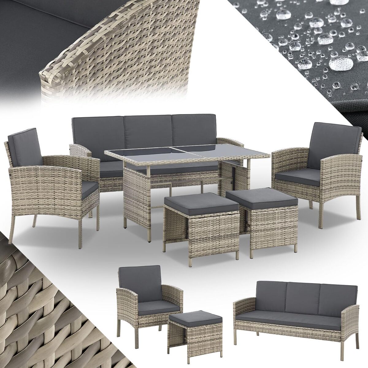 Test du salon de jardin Juskys Turin : 6 pièces en polyrotin pour 7 personnes