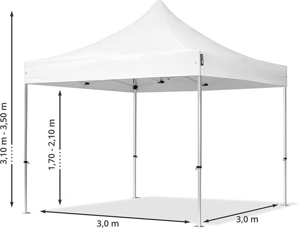 3x3 m Tonnelle Pliante Alu, PVC 850, Anti-feu, Noir