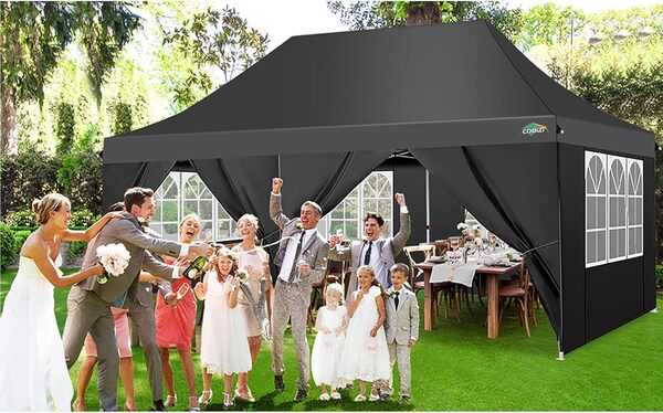 COBIZI Barnum Pliant 3x6, Tonnelle de Jardin Tente 3x6 étanche et Stable, Toit Surélevé Upgrade et Sac de Transport, Tente de Jardin extérieure Tente de Réception avec 6 Panneaux Latéraux pour