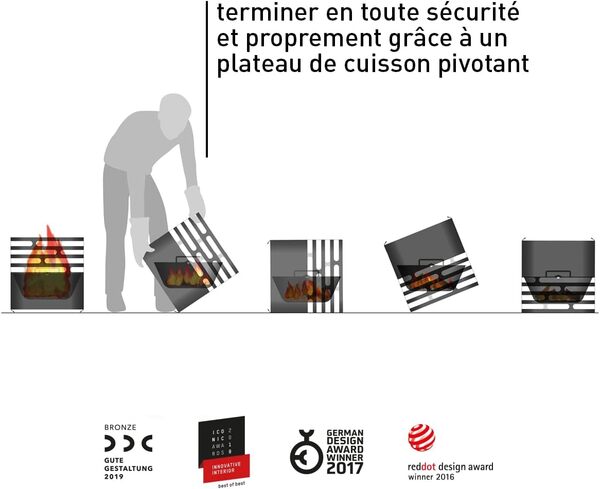 höfats - Cube brasero - comme Foyer, Gril, Tabouret et Table - pour Jardin et terrasse - Acier Inoxydable - Noir