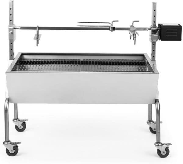 oneConcept 2-en-1 Kit Rôti et Barbecue Électrique Portable, Barbecue Grill avec Roues et Cendrier, Barbecue avec Grille en Acier Inoxydable de Jardin, Barbecue de Terrasse, Camping, Balcon