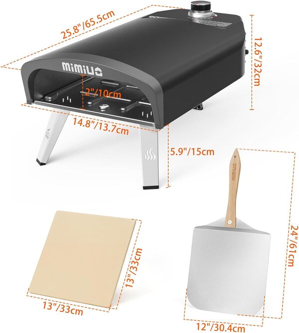Mimiuo Four à pizza à gaz d'extérieur – Fours à pizza portable au propane pour l'extérieur – Réchaud à pizza professionnel avec pierre à pizza de 33 cm, idéal pour toute cuisine extérieure