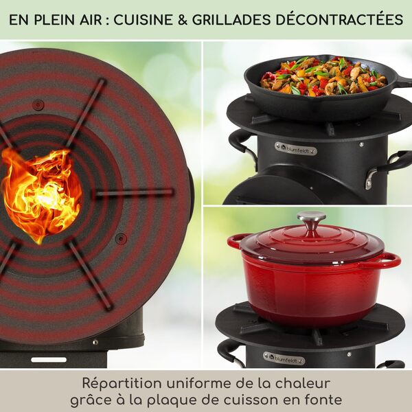 Blumfeldt Brasero Exterieur avec Barbecue Gril pour le Jardin et Terrasse, Brasero BBQ Portable, Bol en Acier, Brasero en forme de L, Foyer Camping, Brûleur à Bois avec Bac à Cendres et Tisonnier