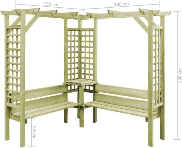 Festnight Pergola de Jardin Pergola d'angle avec Banc pour Jardin, Patio ou Arrière Cour Bois de Pin Imprégné FSC