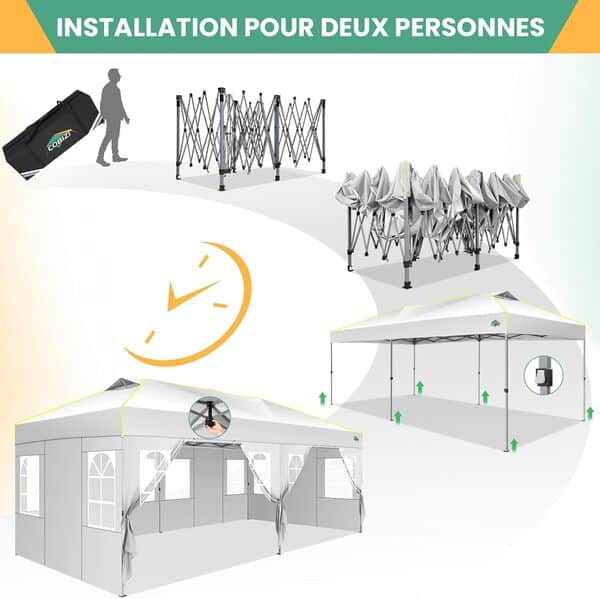 COBIZI Tonnelle Pliante 3x6 Barnum Pliant avec Verrouillage Central à Une Touche, Bandes fluorescentes et évents intégrés, 6 Parois Latérales, Tente de réception pour Exterieur, Tonnelle UV 50+