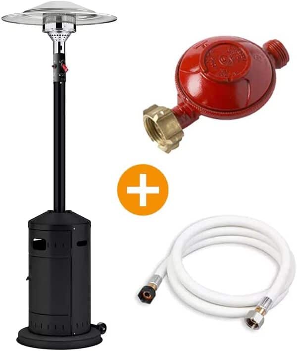 FAVEX - Parasol chauffant à gaz - Cosy Élégance Noir - Extérieur - Prêt à l'emploi livré avec tuyau et détendeur - 3 à 8 KW - 12 m² - 76 x 76 x 218 cm