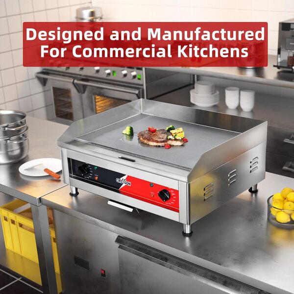 CROSSON 60x40CM Plaque chauffante électrique commerciale, plaque chauffante plate à haute résistance avec plaque chauffante en fer épais pour une utilisation en restaurant - 230V /4000W